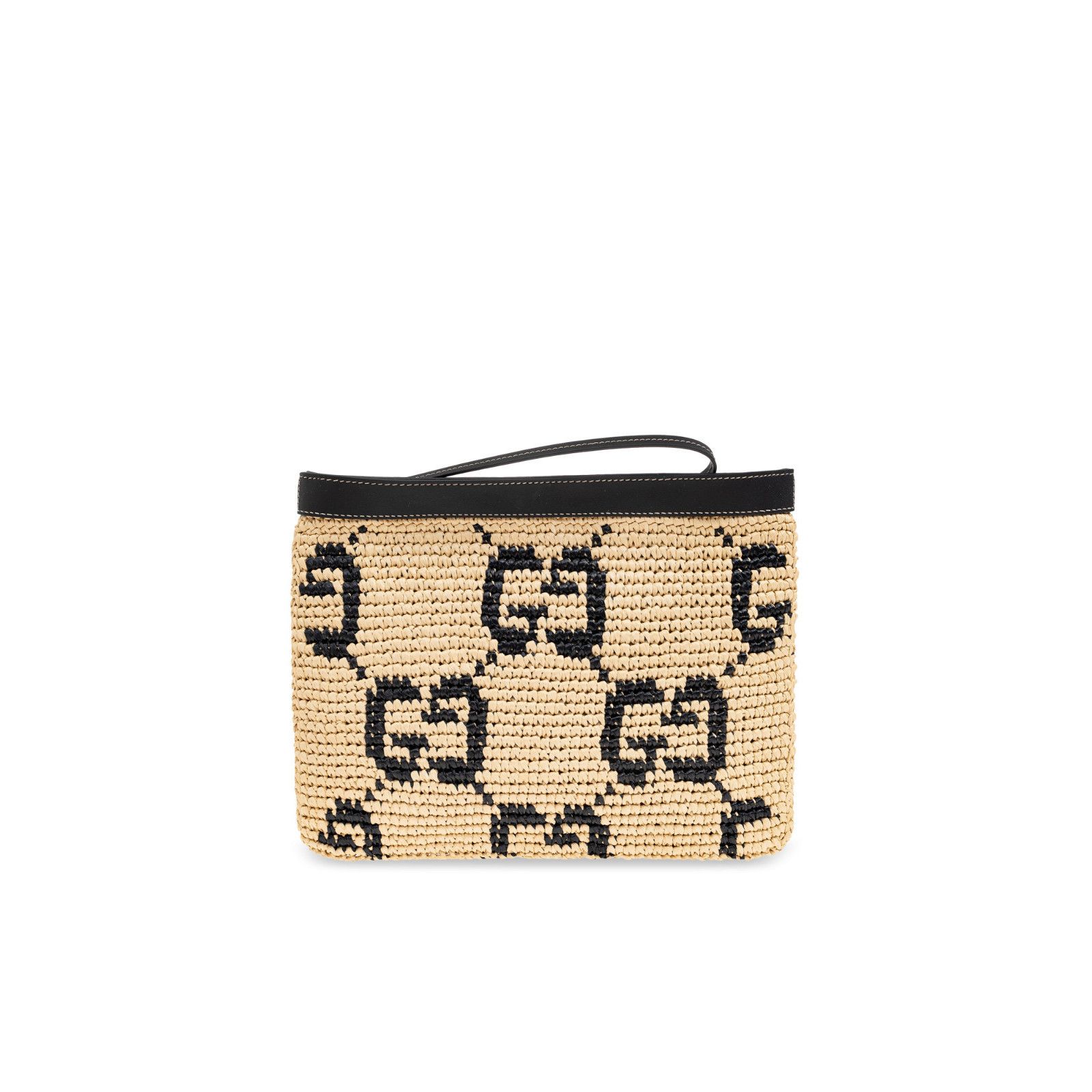 Gucci GUCCI $1690 Natural/Black Raffia Effect Zip Pouch New & Auth Size ONE SIZE - 1 Thumbnail