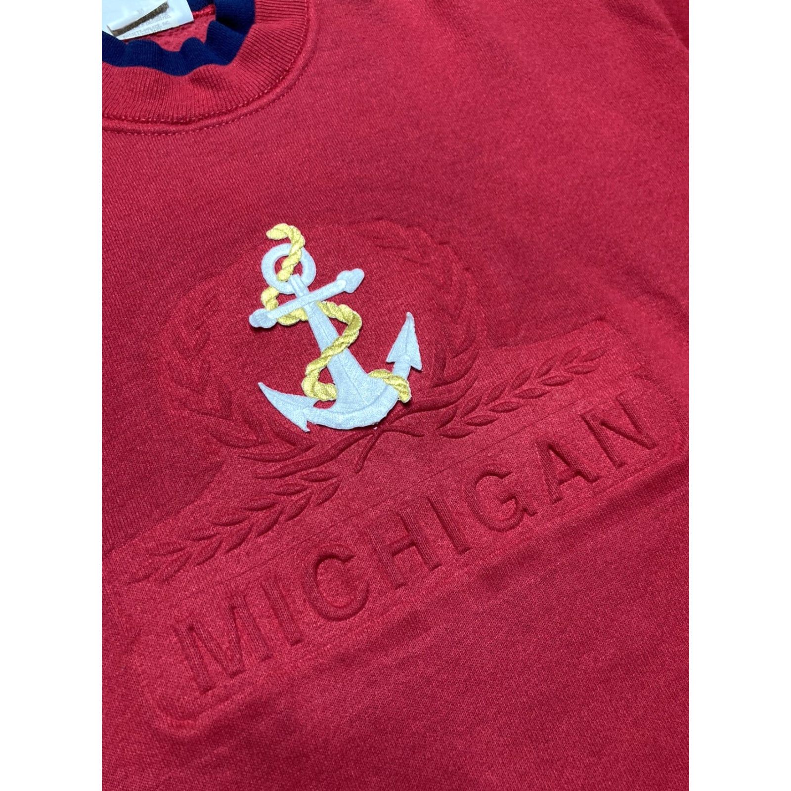 Lee VINTAGE Lee Crewneck Sweatshirt Michigan Boat Anchor Embossed Medium Red 90s Mens Pullover Shirts Size US M / EU 48-50 / 2 - 3 Thumbnail