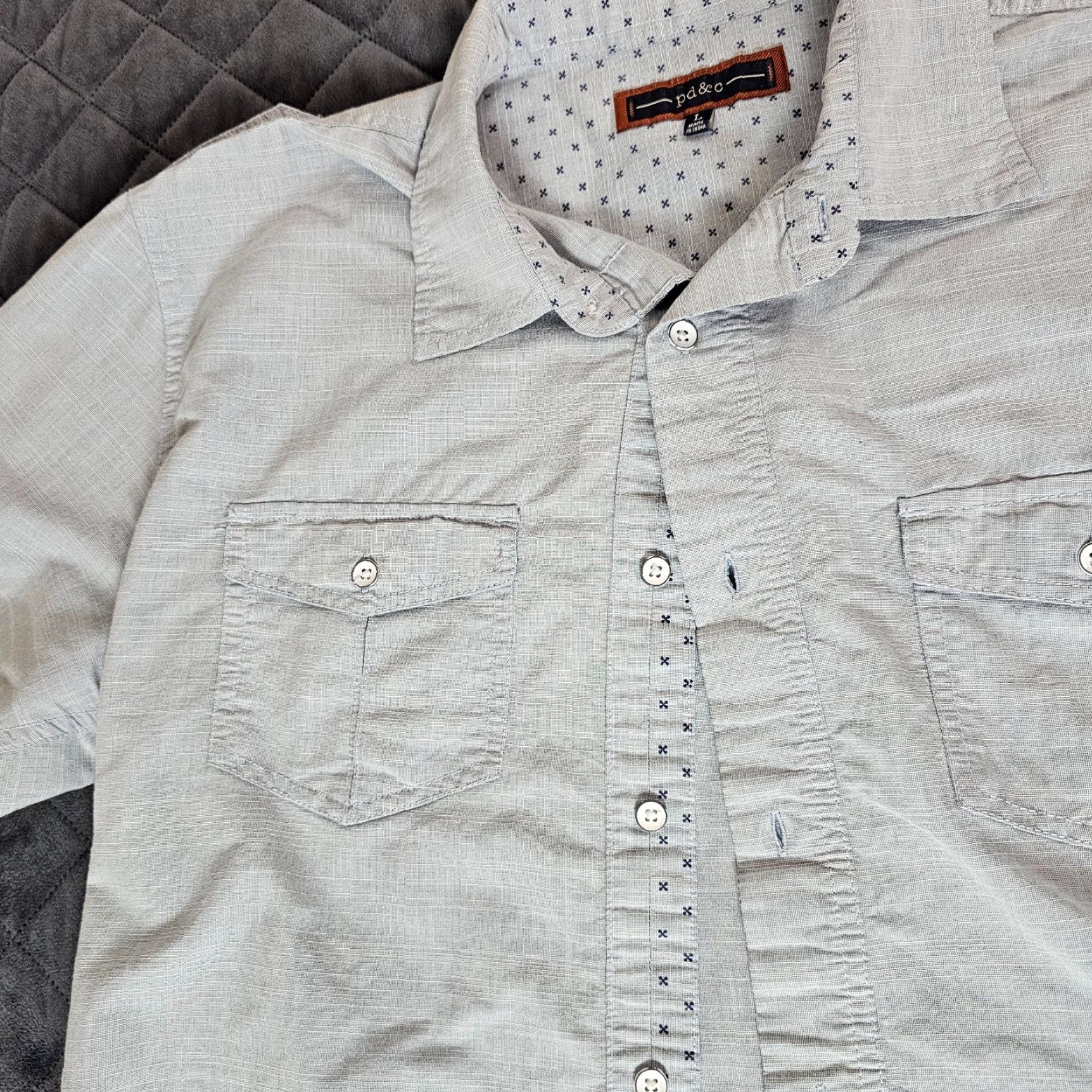 PD&C PD&C Shirt Men L Blue Button-Up Short Sleeve Pockets Casual Design Trim Button Collar Pocketed Vintage No Size US L / EU 52-54 / 3 - 5 Thumbnail