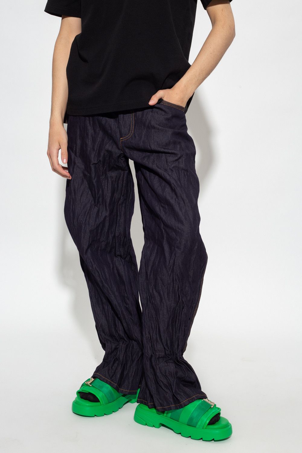Bottega Veneta BOTTEGA VENETA navy blue crumpled metallic effect jeans 32 Size US 32 / EU 48 - 2 Thumbnail