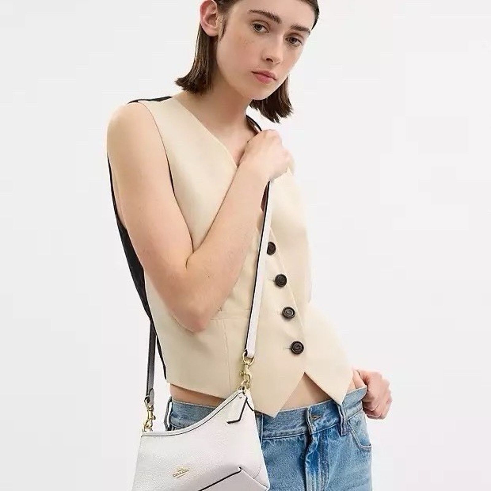 Coach NWT COACH Laurel Small Shoulder Bag Leather CBH16 Gold/Chalk Size ONE SIZE - 8 Thumbnail