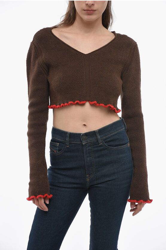 Jacquemus og1mm0624 Ribbed Cropped Sweater in Brown Size M / US 6-8 / IT 42-44 - 1 Thumbnail