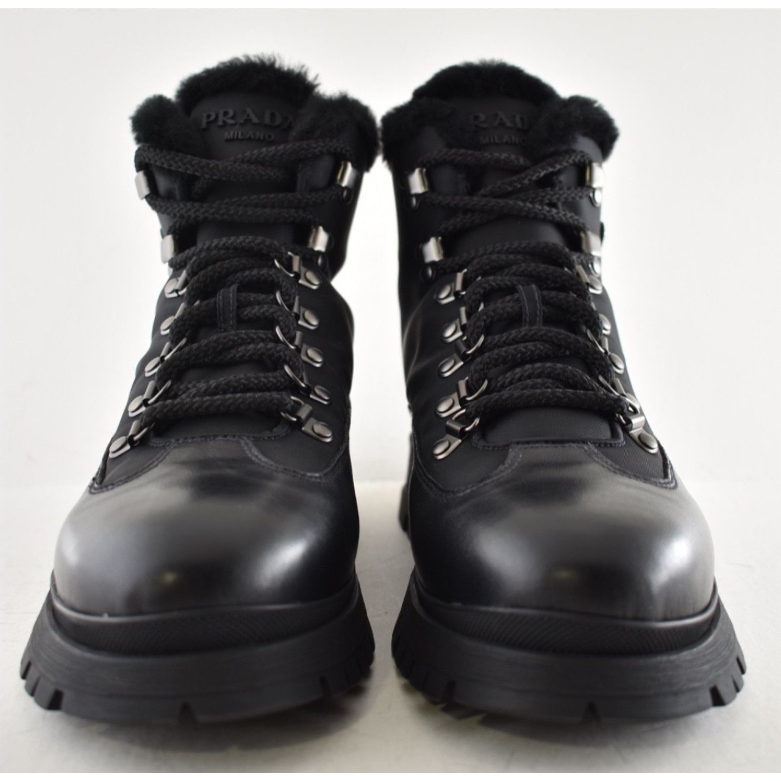 Prada Prada Brixxen 38 Black Shearling Leather Nylon Lug Sole Size US 10.5 / IT 40.5 - 9 Thumbnail