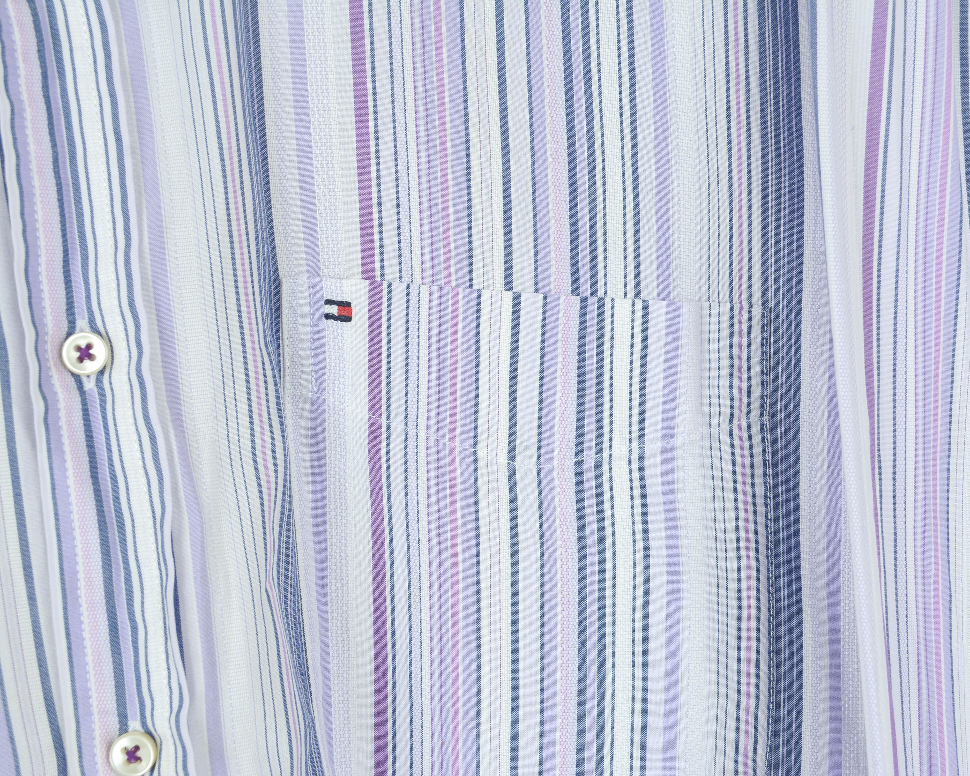 Tommy Hilfiger Cotton Pinstriped Purple Shirt Casual Long Sleeved Formal Size US L / EU 52-54 / 3 - 3 Thumbnail