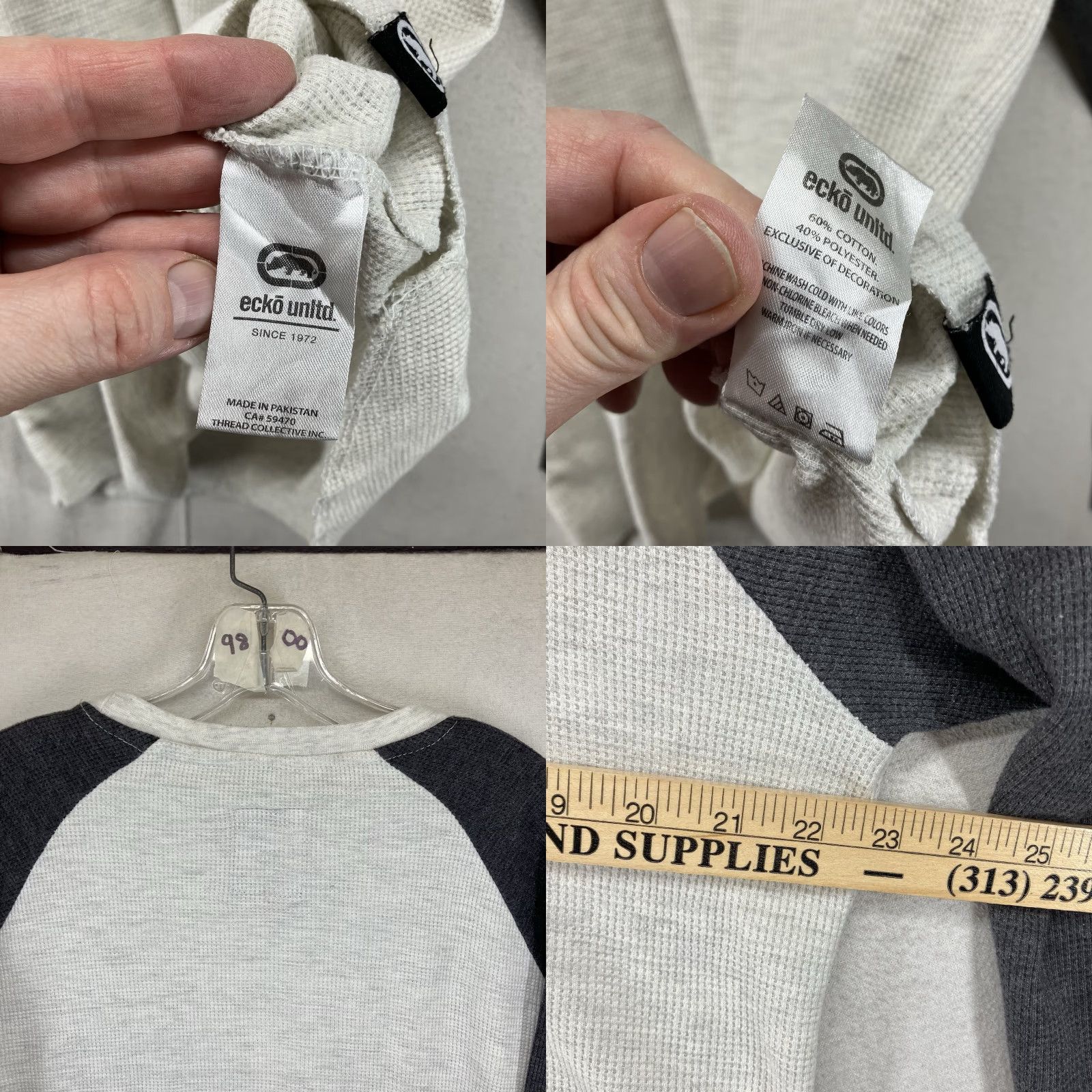 Ecko Unltd. VINTAGE ECKO UNLTD Thermal Waffle Long Sleeve Shirt XL Raglan Gray 90s Hip Hop Streetwear Rhino Mens Slim Shirt Size US XL / EU 56 / 4 - 9 Thumbnail