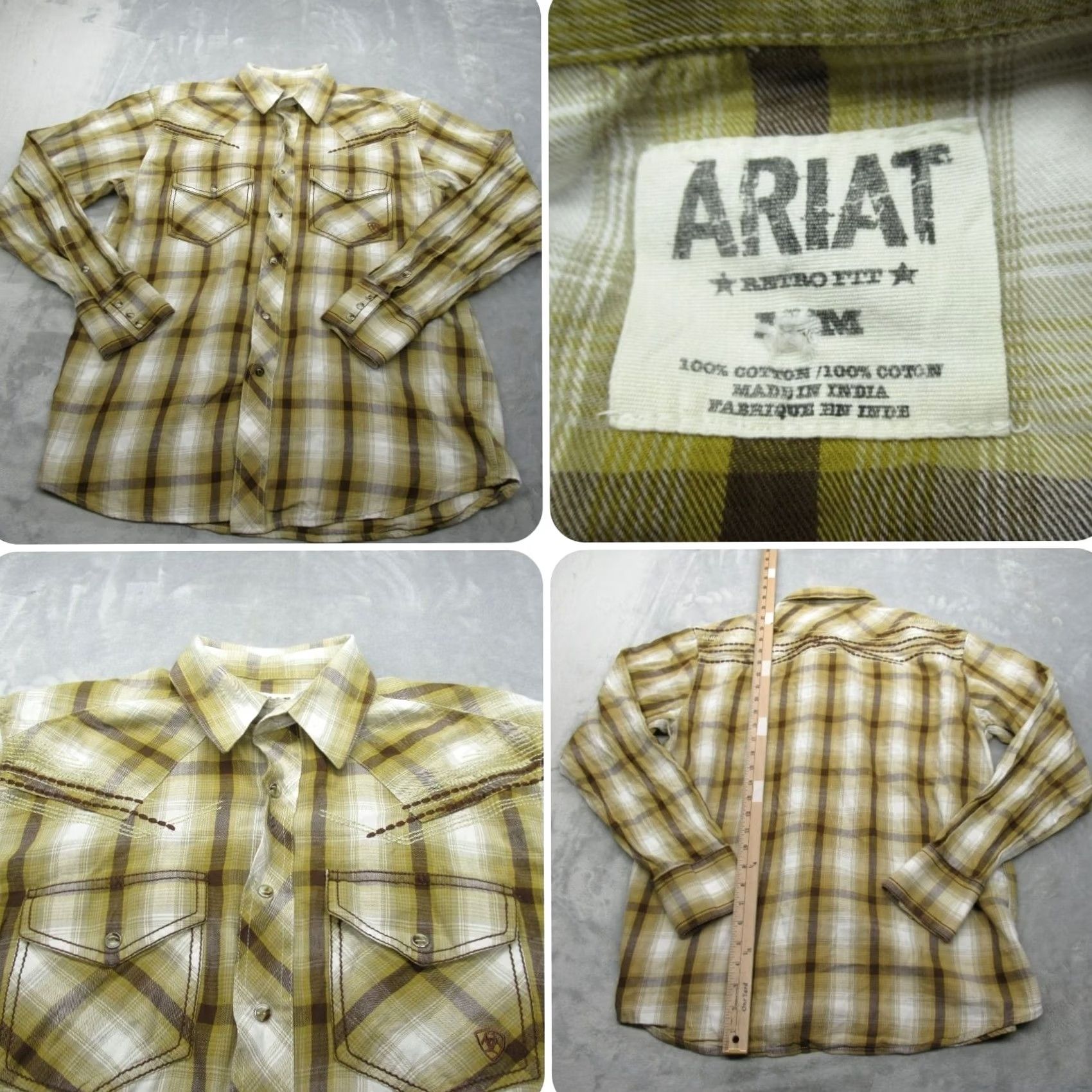 Ariat Ariat Shirt Men Medium Yellow Plaid Long Sleeve Embroidered Button-Up Western Vintage: No Size US M / EU 48-50 / 2 - 2 Thumbnail