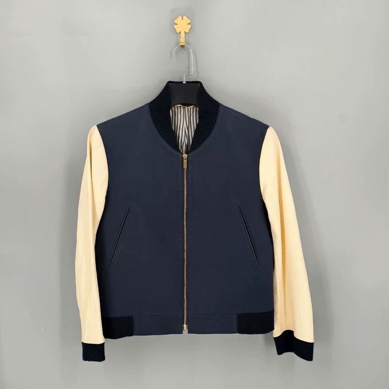 Thom Browne Thom Browne Baseball Jacket with Leather Sleeves-dmc Size US M / EU 48-50 / 2 - 1 Thumbnail