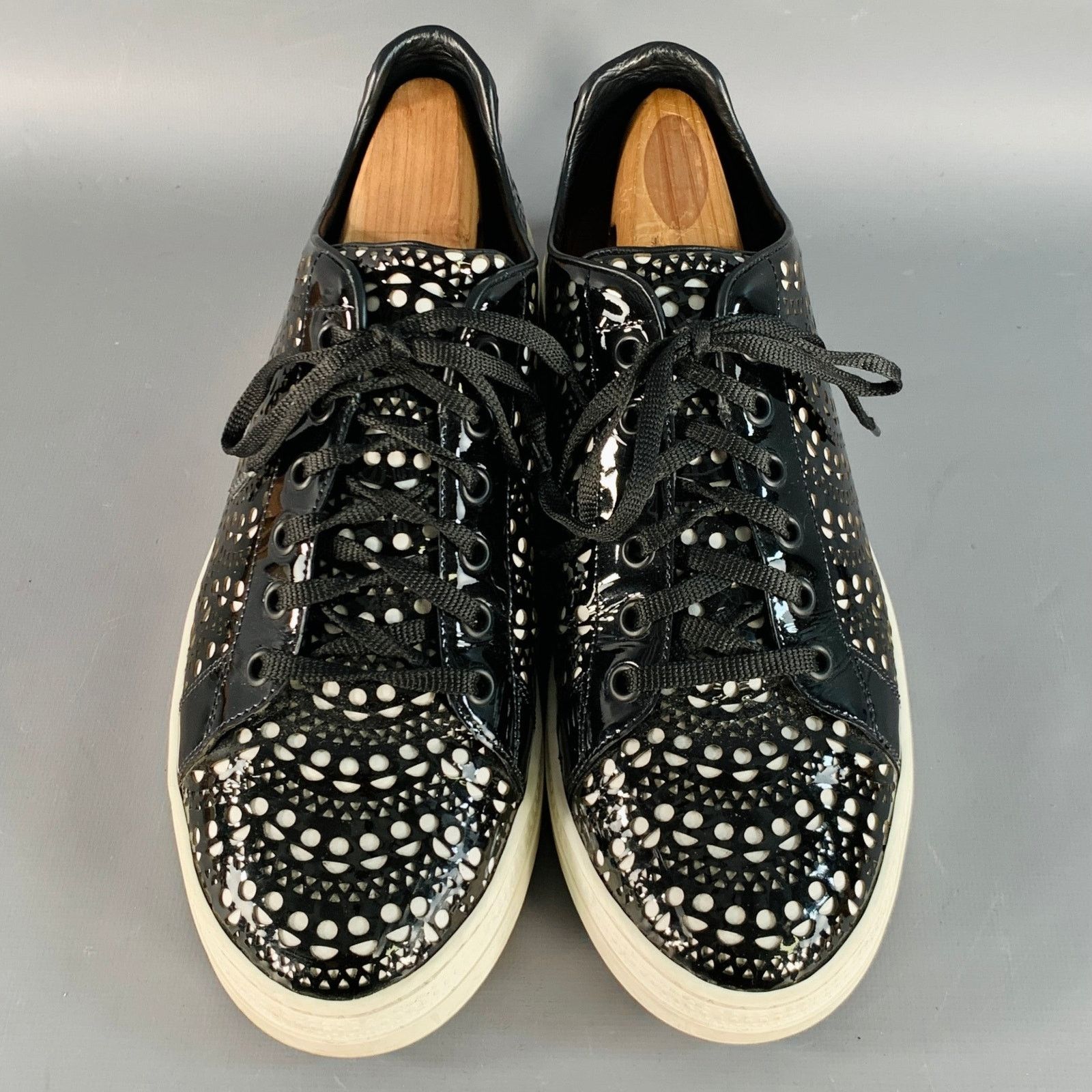 Alaia ALAIA Size 9 Black White Perforated Patent Leather Sneakers Size US 9 / IT 39 - 4 Thumbnail