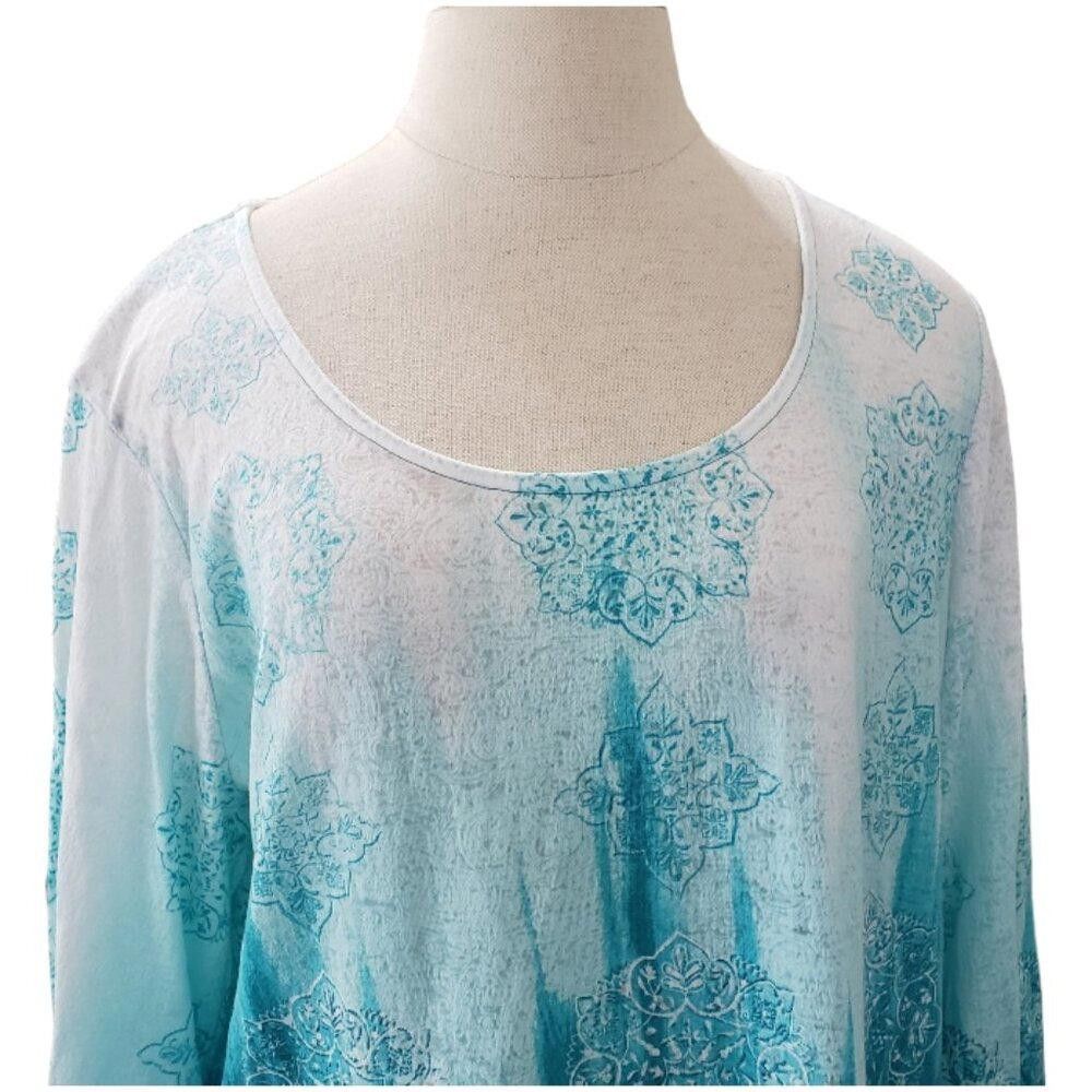 Chicos CT1512 Chico's Lightweight Aqua Scoop Neck T-Shirt Size XL / US 12-14 / IT 48-50 - 2 Thumbnail