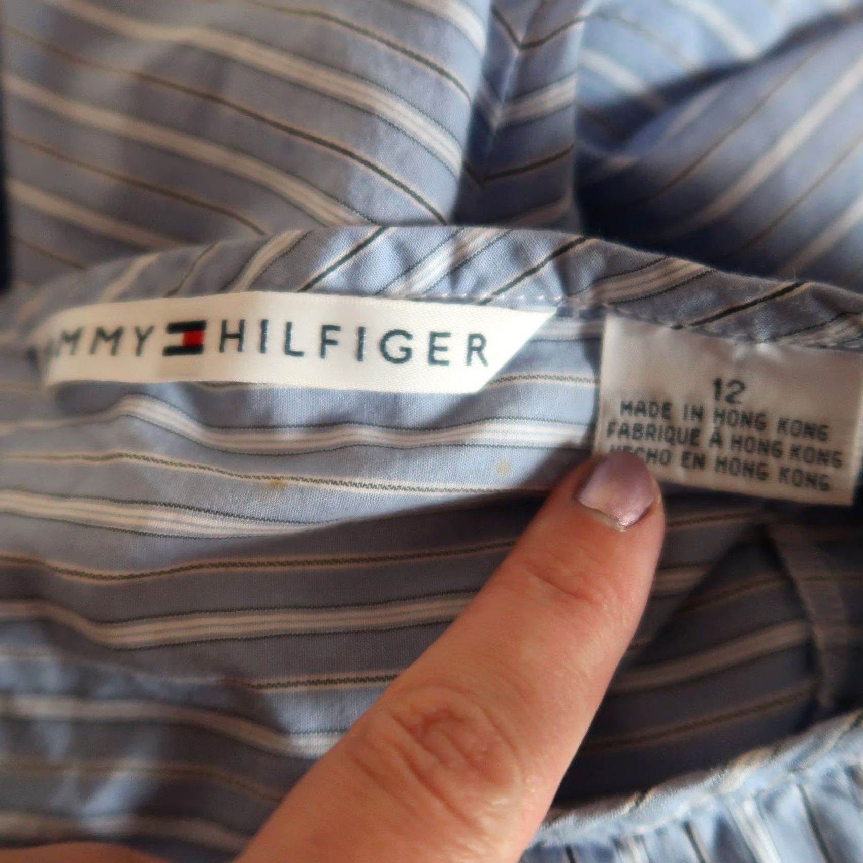 Tommy Hilfiger VINTAGE Tommy Hilfiger Dress Halter Striped Knee Length 12 Blue White 90s Womens Sleeveless Sundress COTTON Casual Summer Vintage Yes Size XL / US 12-14 / IT 48-50 - 5 Thumbnail