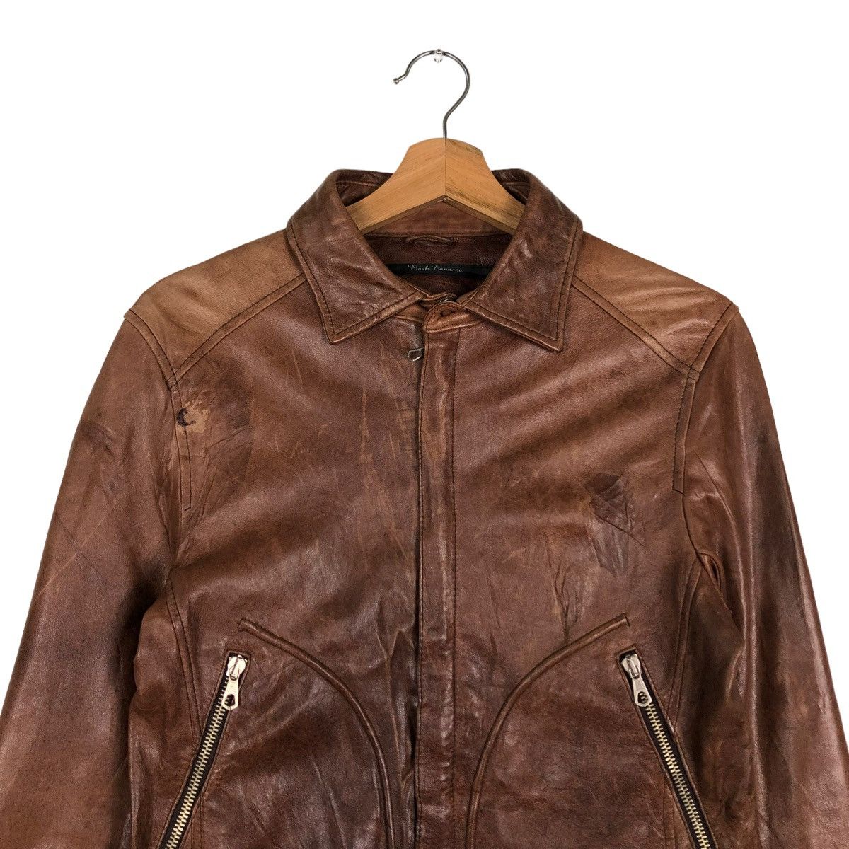 Japanese Brand 🔥VINTAGE CROPPED BIKER LEATHER JACKET BANK TANNAGE Size US S / EU 44-46 / 1 - 5 Thumbnail