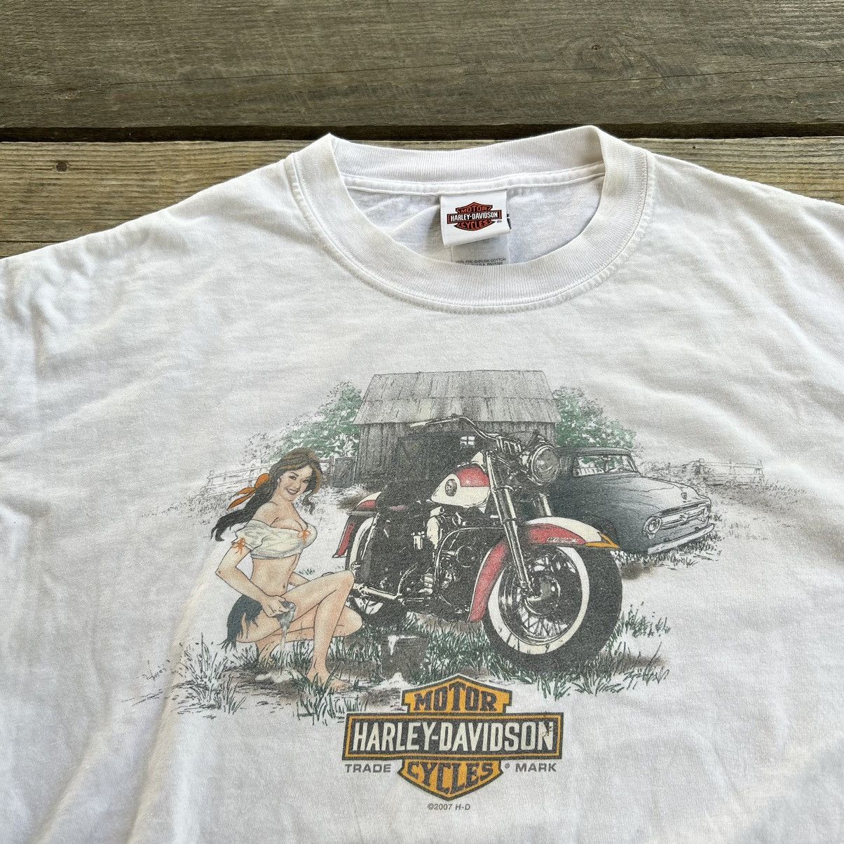Harley Davidson Vintage Stained Distressed Harley Davidson Biker Chick Shirt Size US XL / EU 56 / 4 - 3 Thumbnail
