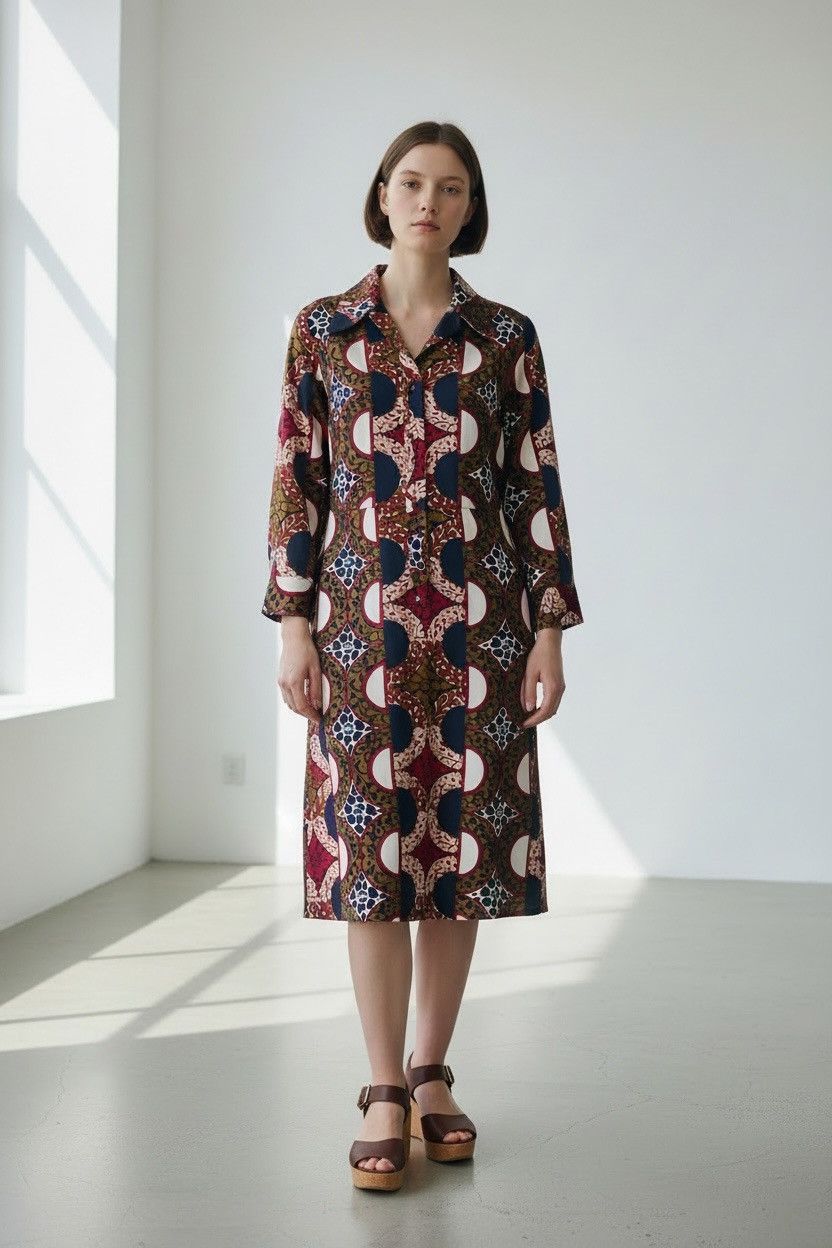 Lanvin Vintage 1960’s Lanvin Geometric Batik Silk Shirtdress size 6 Size M / US 6-8 / IT 42-44 - 1 Thumbnail