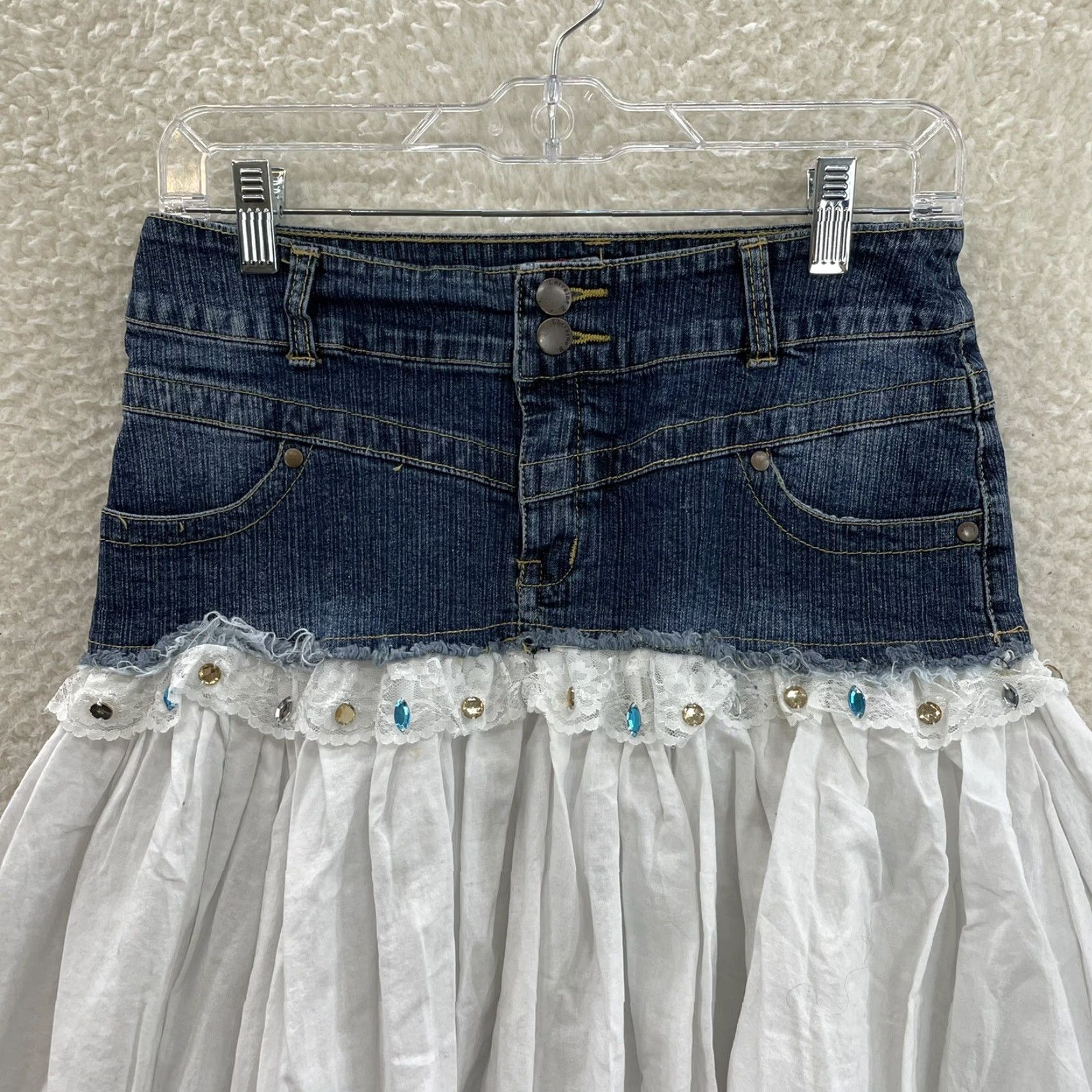 Denime VINTAGE Y2K Prairie Midi Skirt Denim White Cottagecore Coquette Fairy Women S 4 6 Small Size 27" / US 4 / IT 40 - 3 Thumbnail