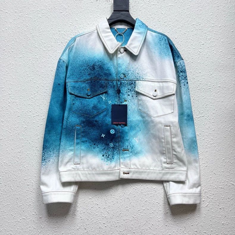 Louis Vuitton Louis Vuitton White and blue ink tie-dyed denim jacket Size US L / EU 52-54 / 3 - 1 Thumbnail