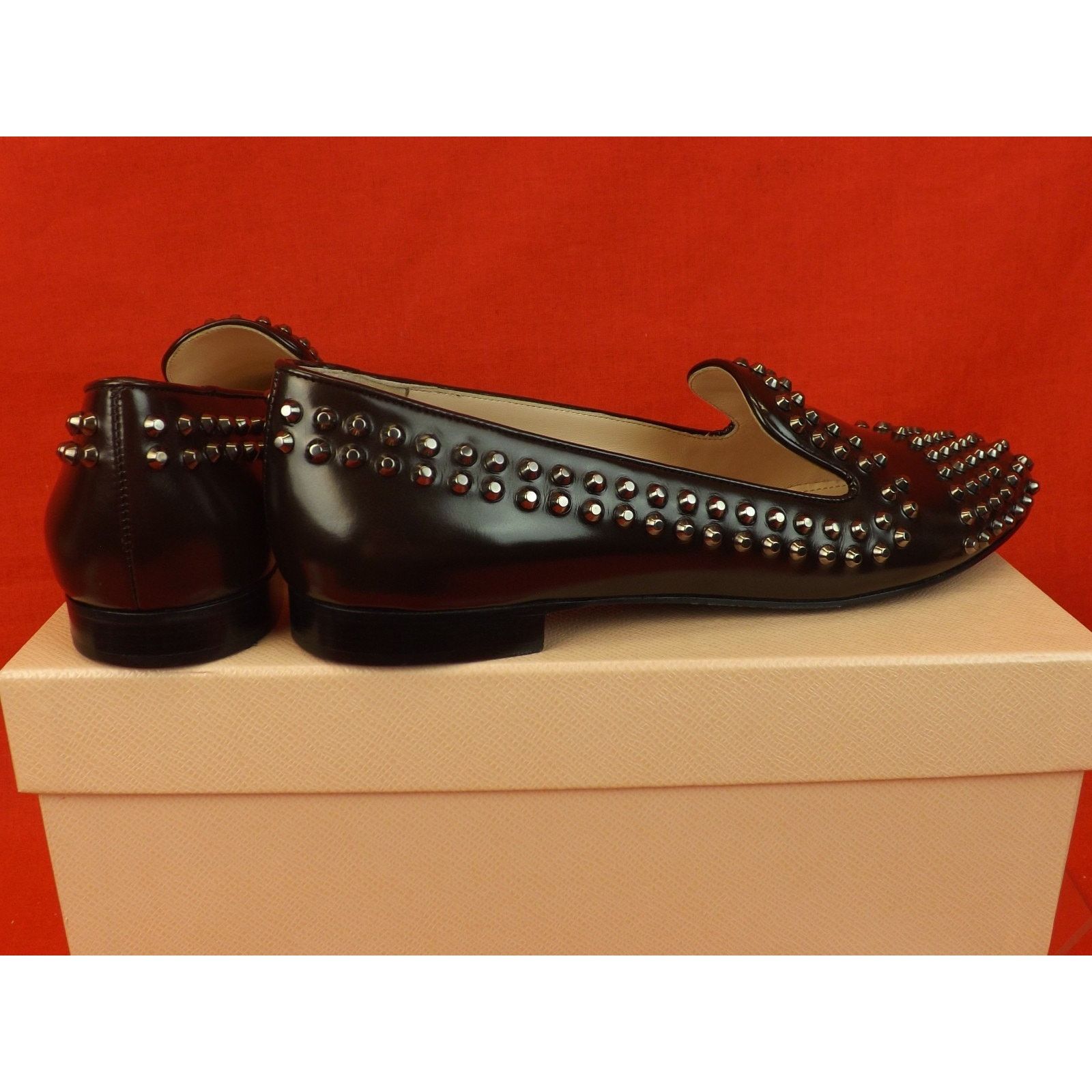 Prada PRADA 1S275E BROWN LEATHER SILVER METAL STUDS FLATS 35.5 Size US 5.5 / IT 35.5 - 5 Thumbnail