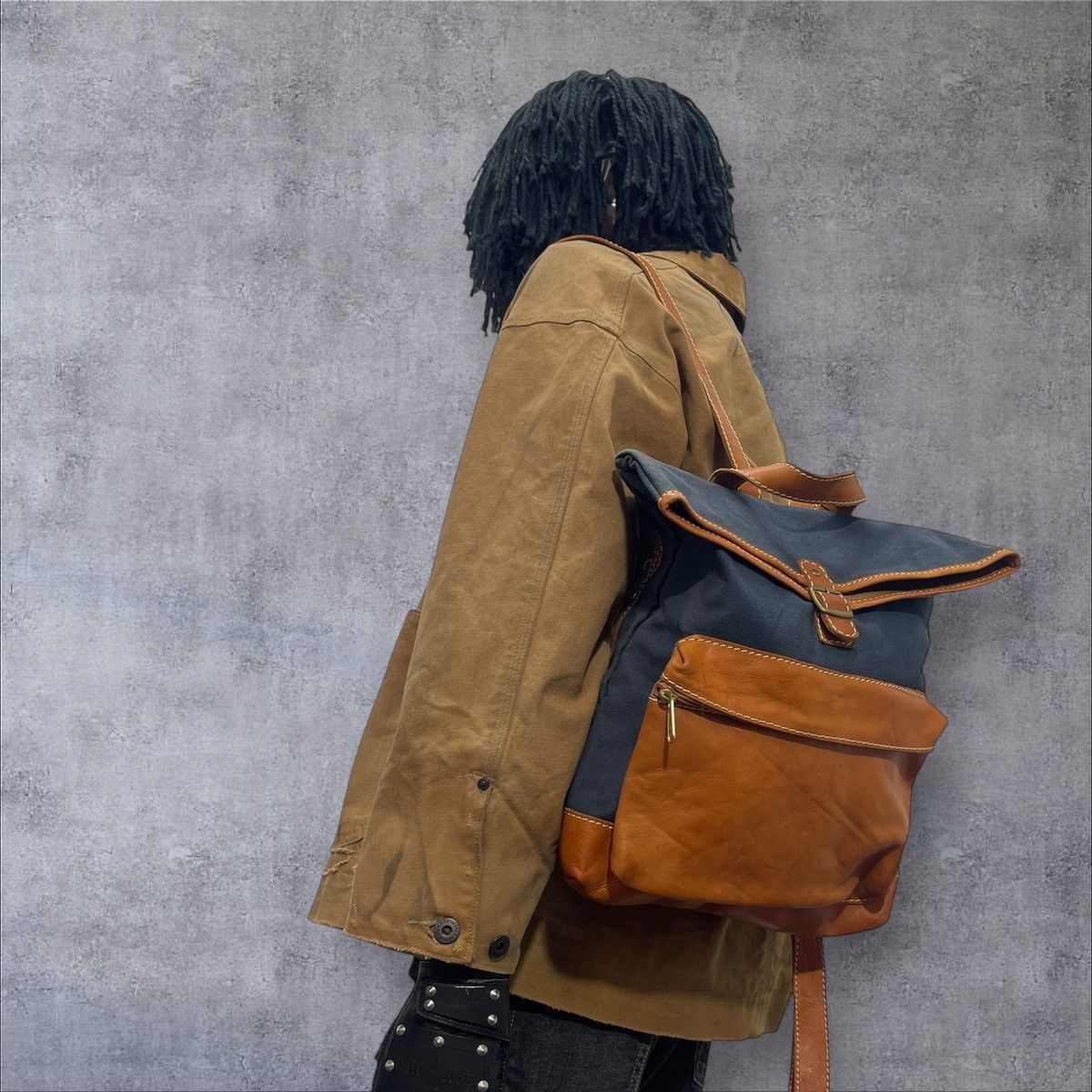 Comme des Garcons × Stussy Leather Cotton Fes Backpack Bag margiela julius filson 1🟩7 Size ONE SIZE - 1 Thumbnail