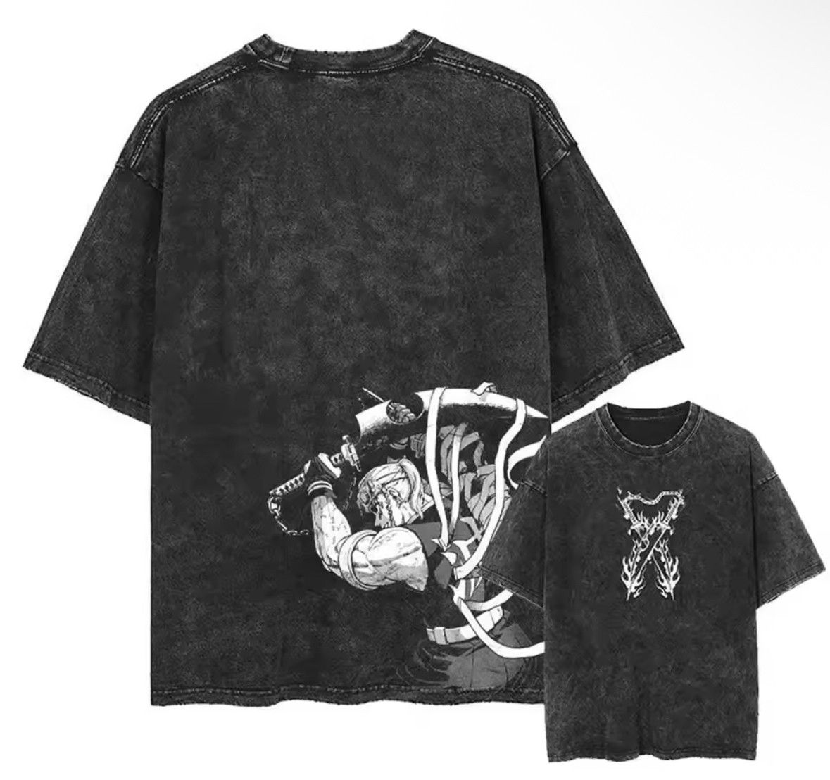 Japanese Brand Y2K Vintage Gothic Demon Fire Sword Washed T-Shirt Size US XL / EU 56 / 4 - 3 Thumbnail