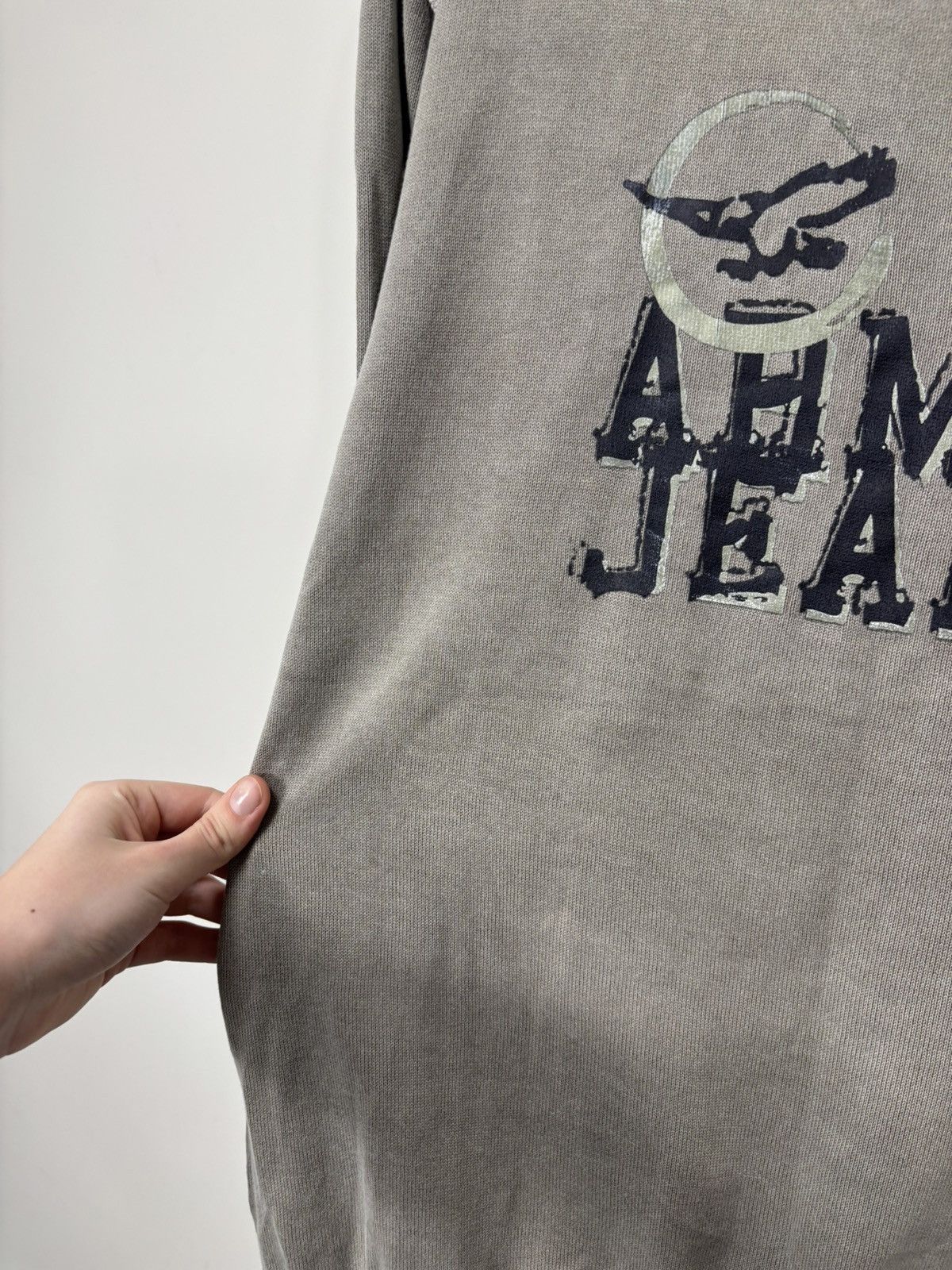 Armani Vintage Armani Jeans Men’s Big Logo Beige Cotton Sweater Size US L / EU 52-54 / 3 - 3 Thumbnail