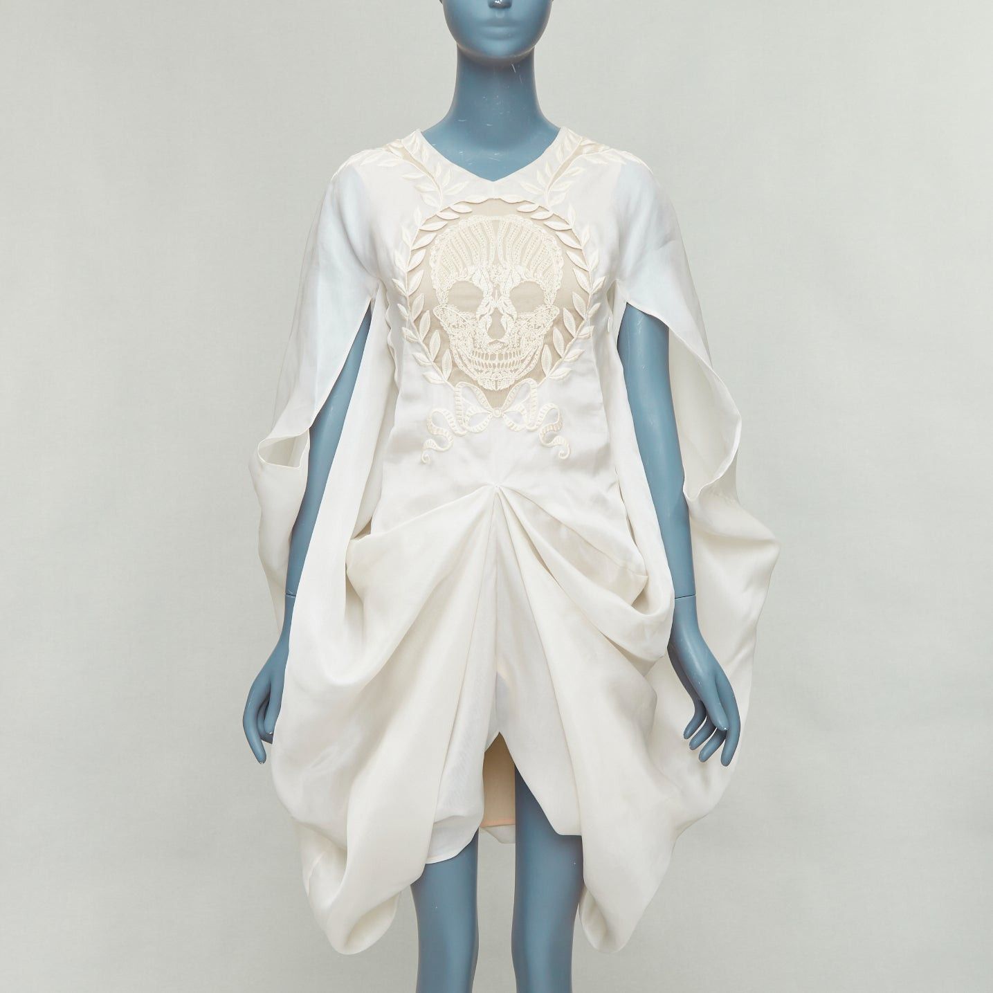 Alexander McQueen rare ALEXANDER MCQUEEN Vintage 2009 Runway cream silk skull embroidered drape dress IT38 XS Size S / US 4 / IT 40 - 1 Thumbnail