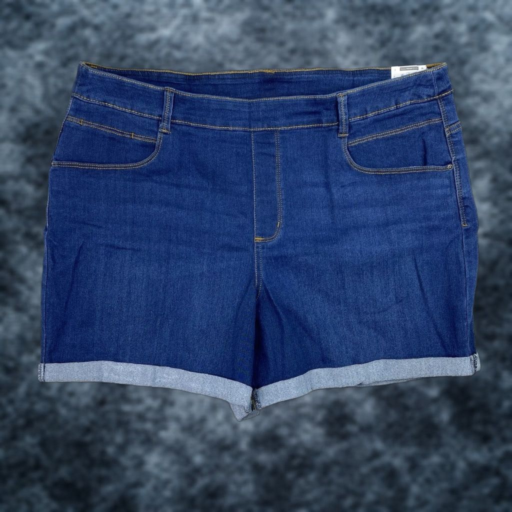 Vintage TIME AND TRU Shorts Women XXL 20 Pull On Denim Dark Blue 5-Pocket Cuffed Stretch NWT - Casual, Walking, Spring/Summer Mens Size 42" / US 20 - 1 Thumbnail