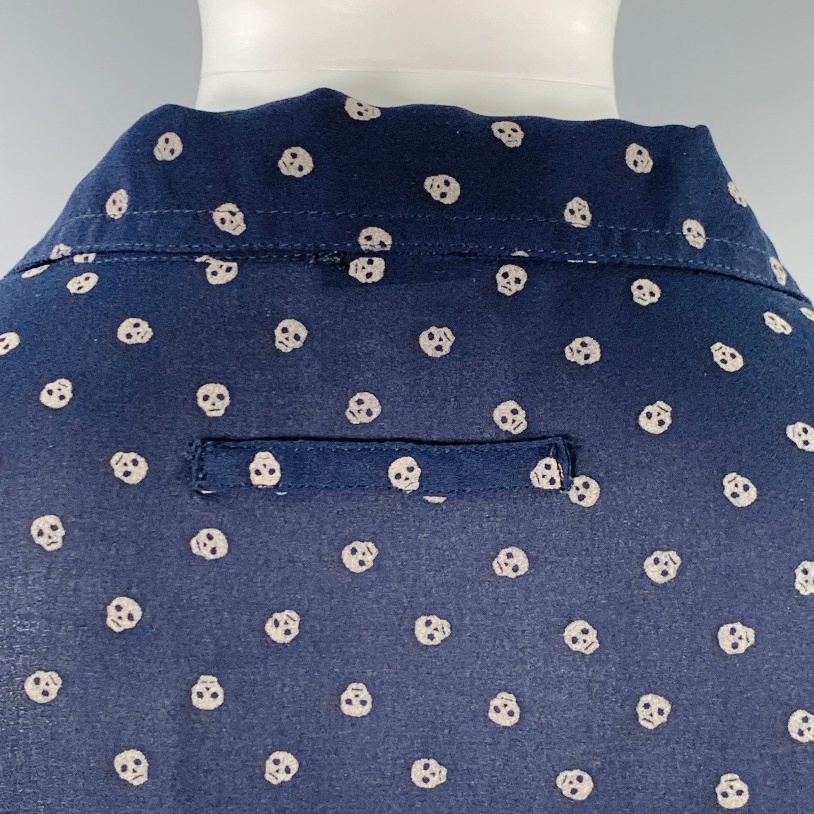 Jean Paul Gaultier Size 6 Navy Grey Polyester Skulls Shirt Dress Size M / US 6-8 / IT 42-44 - 5 Thumbnail