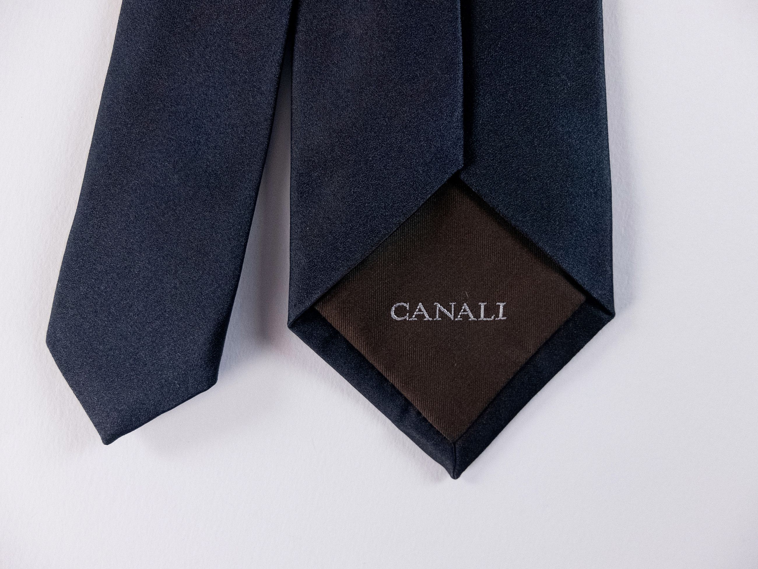 Canali CANALI solid navy blue woven silk tie authentic NWT Italy Size ONE SIZE - 5 Thumbnail