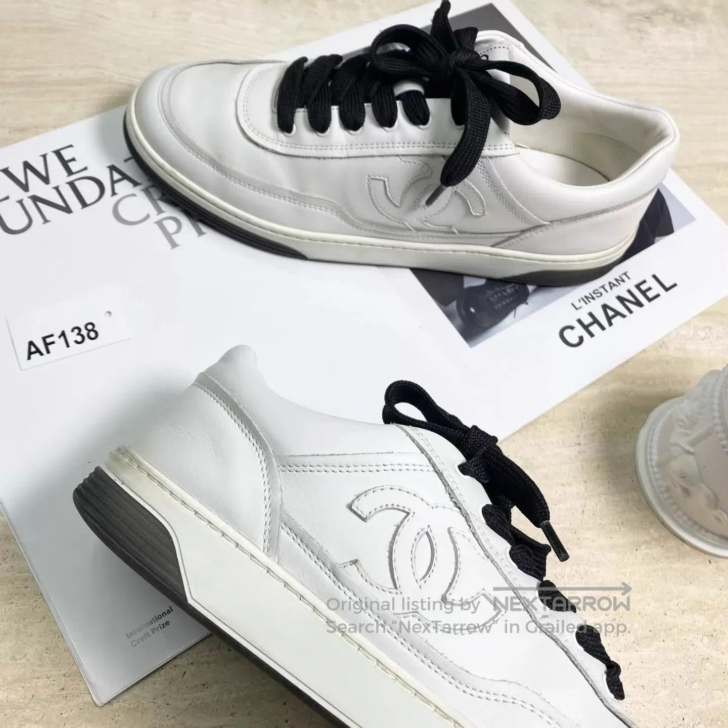 Chanel White Low-Top Lace-Up Sneakers. Size US 7 / EU 40 - 4 Thumbnail