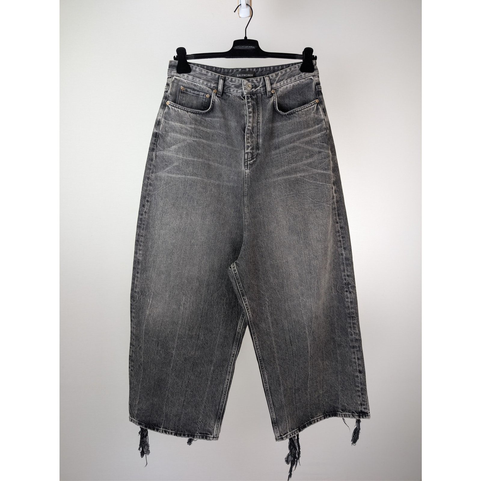Balenciaga o1rshd1 Low Crotch Distressed Loose Denim Jeans Washed Black Size US 27 - 9 Thumbnail