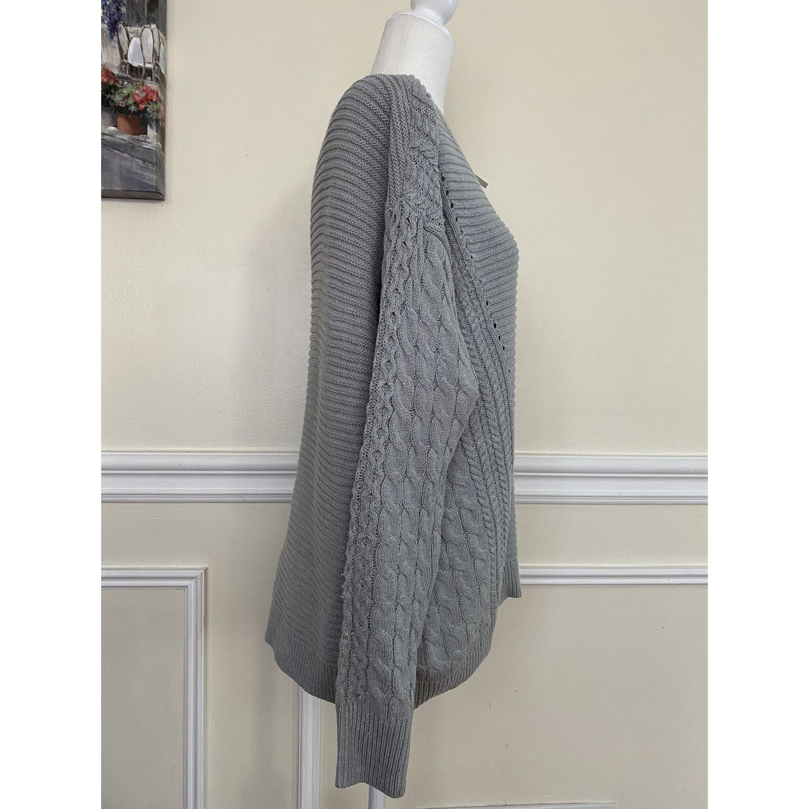 KJUS Caslon V-Neck Cable Sweater,gray women size S Cotton A003031 Size S / US 4 / IT 40 - 4 Thumbnail