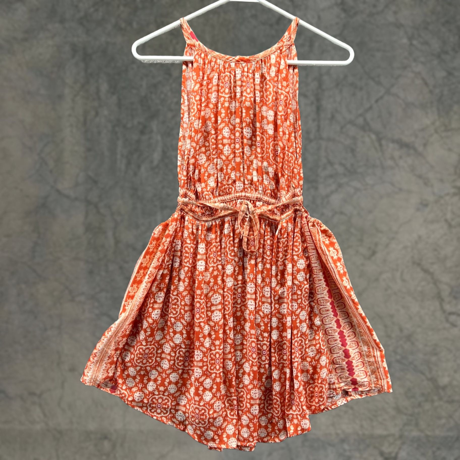 Free People Free People Dress Womens Small Orange Floral Halter Mini Sundress Boho Belted Size S / US 4 / IT 40 - 1 Thumbnail