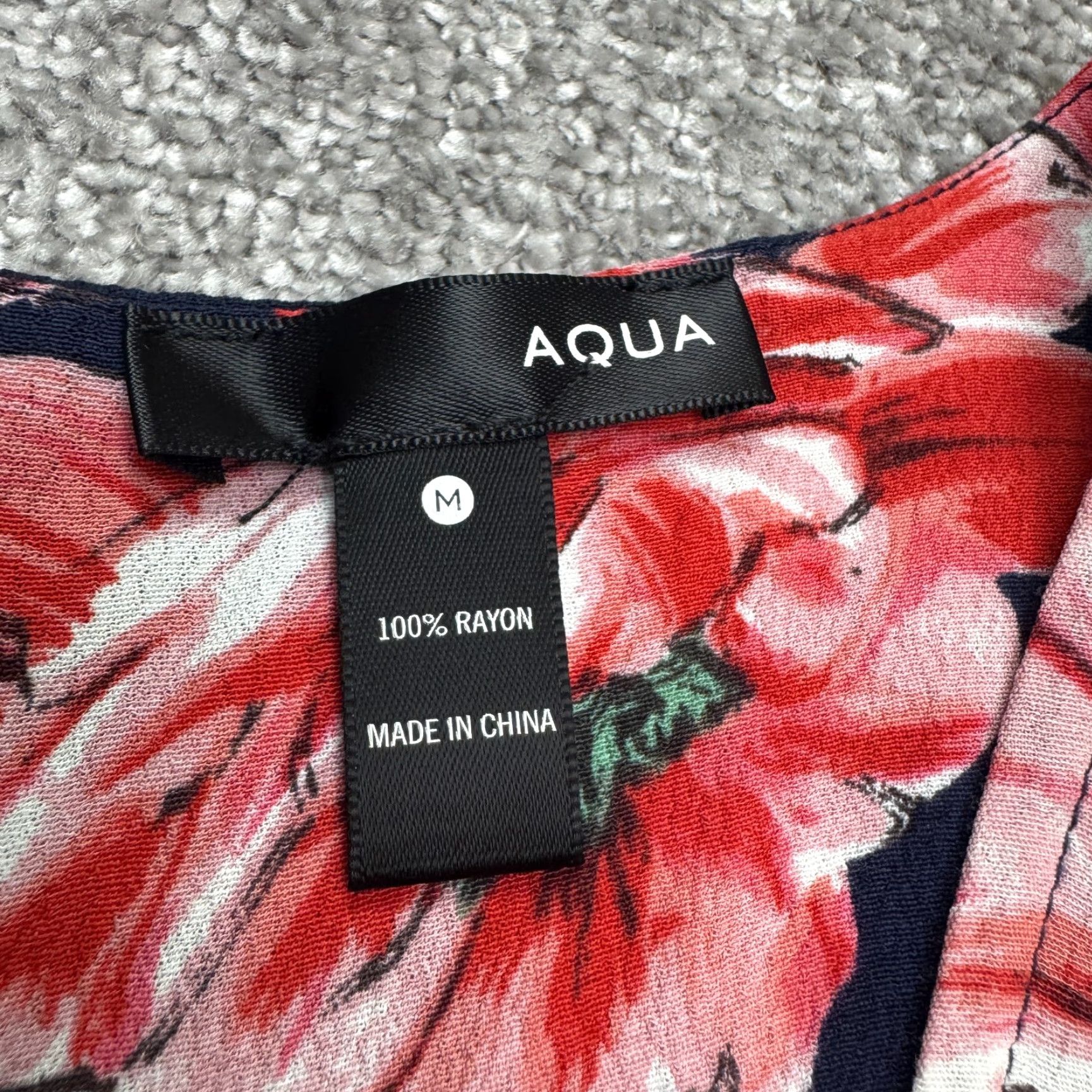 AQUA Aqua Floral Mini Dress Women M Navy Pink V-Neck Rayon Boho A-Line Short Sleeve Casual Beach Bohemian Flower Knit Pattern Multicolor Dress Size M / US 6-8 / IT 42-44 - 5 Thumbnail