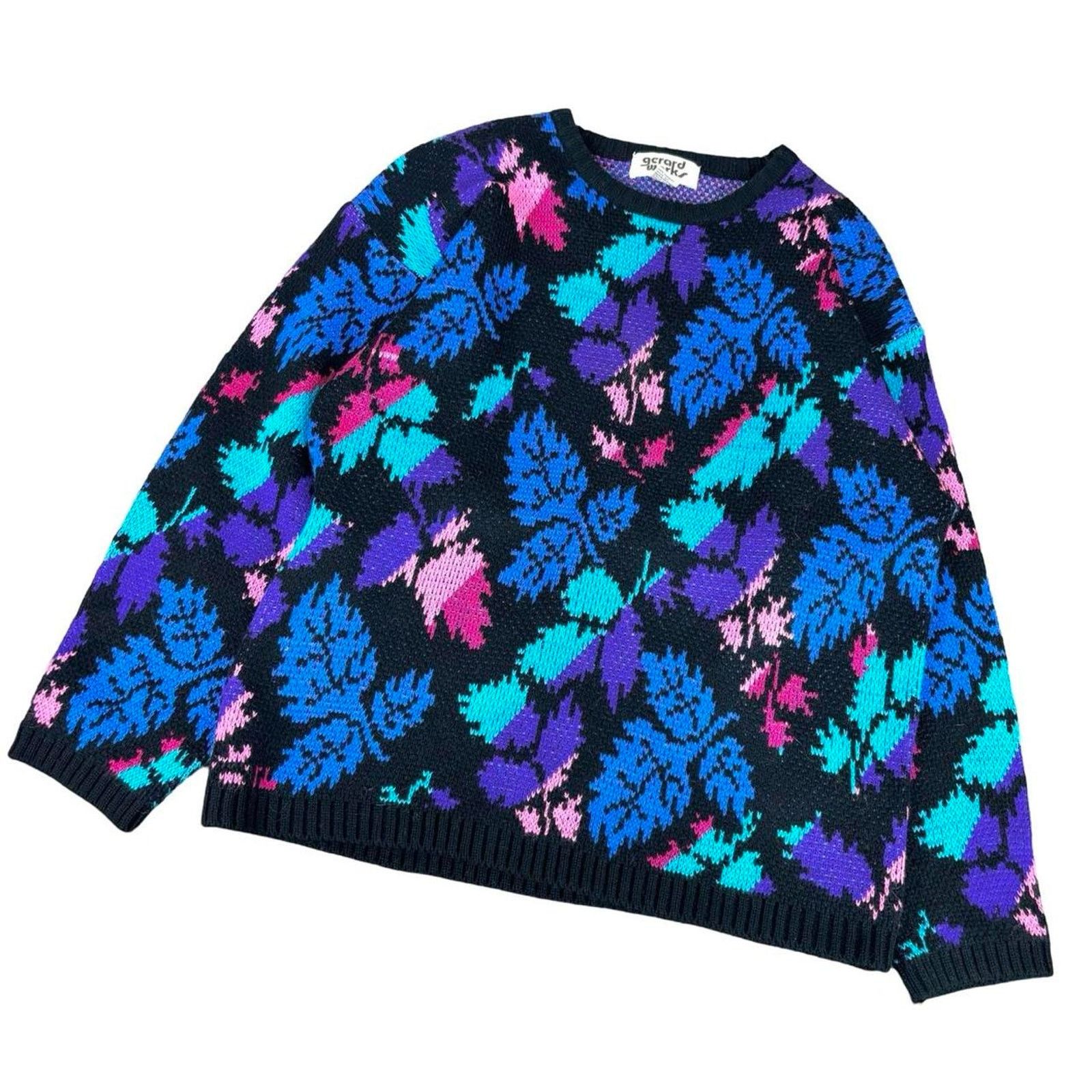 American Retro × Vintage 80s Neon Floral Knit Coquette Sweater Womens Size M Size M / US 6-8 / IT 42-44 - 1 Thumbnail