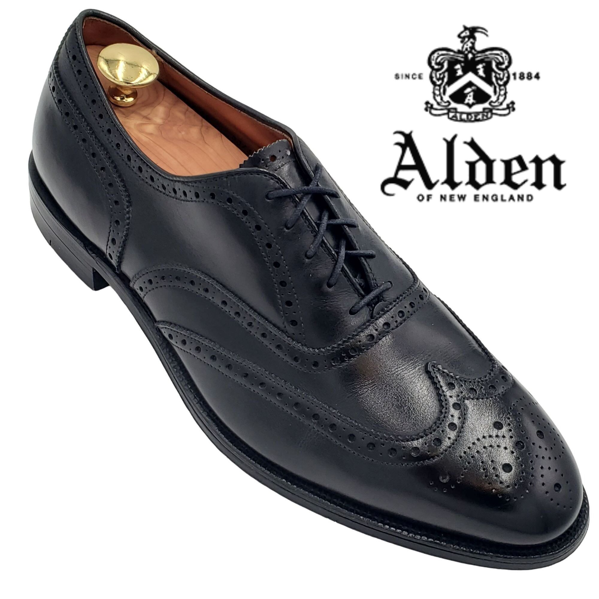image of Alden 903 Mens 13 Black Leather Hampton Last Wingtip Oxford Shoes in Black Brown