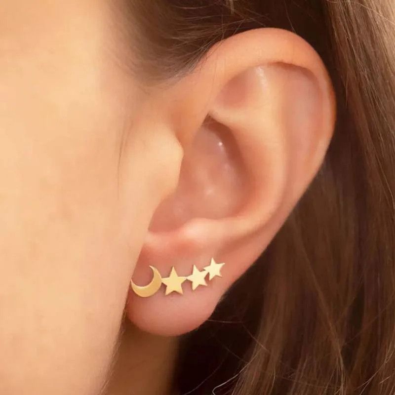 Jewelry Moon And Triple Star Stud Earrings Charm Earring Gift Size ONE SIZE - 1 Thumbnail