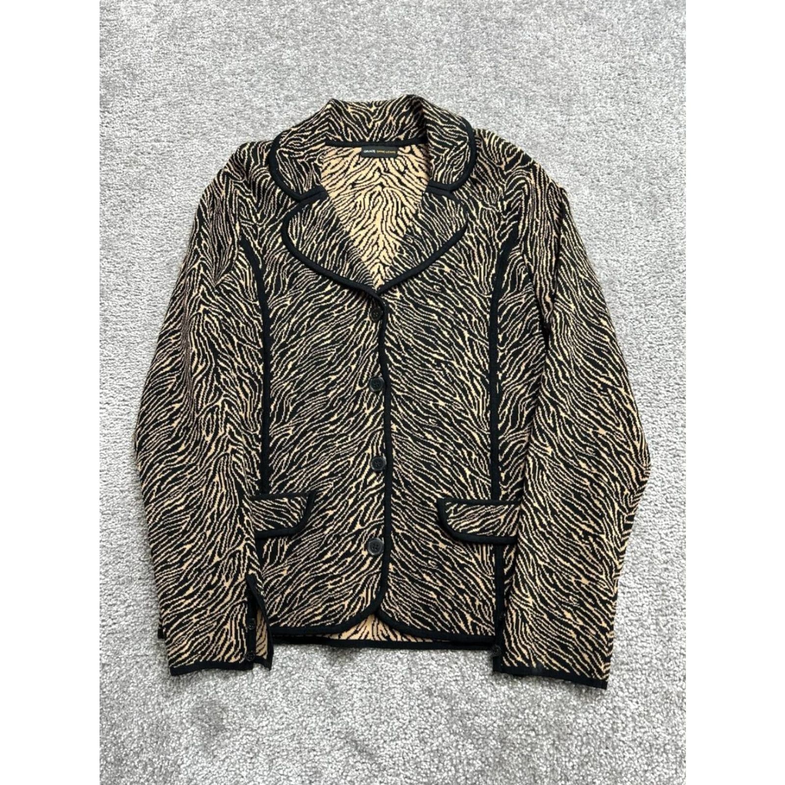 Vintage Grace Dane Lewis Cardigan Sweater Womens M Black Tiger Print Knitted Size M / US 6-8 / IT 42-44 - 2 Thumbnail