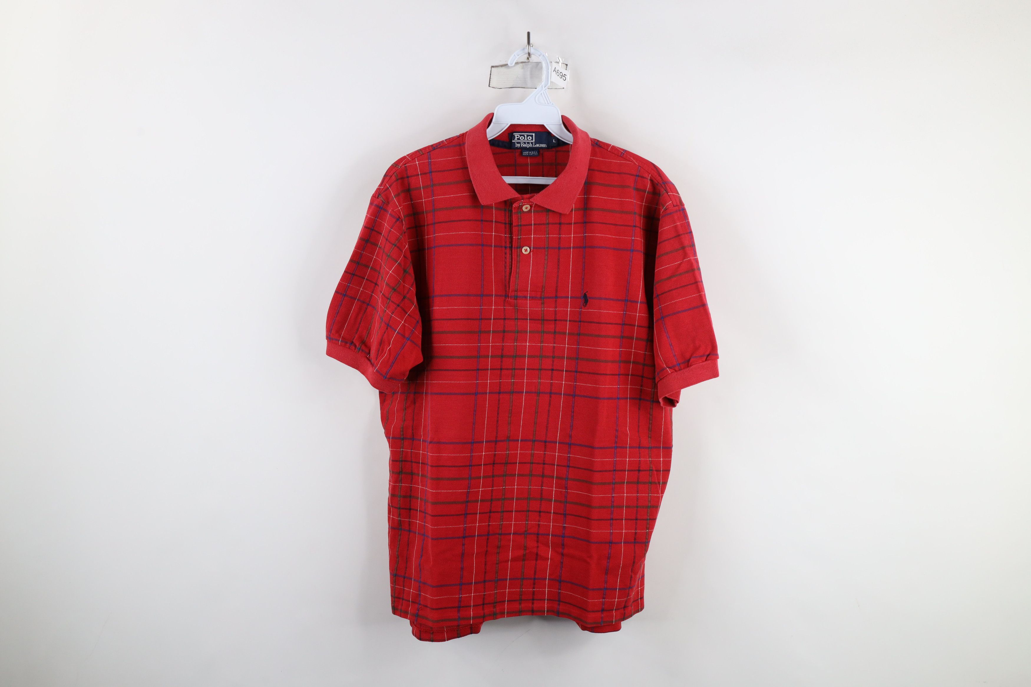 Ralph Lauren × Vintage Vintage 90s Ralph Lauren Short Sleeve Polo Shirt Plaid USA Size US L / EU 52-54 / 3 - 1 Thumbnail