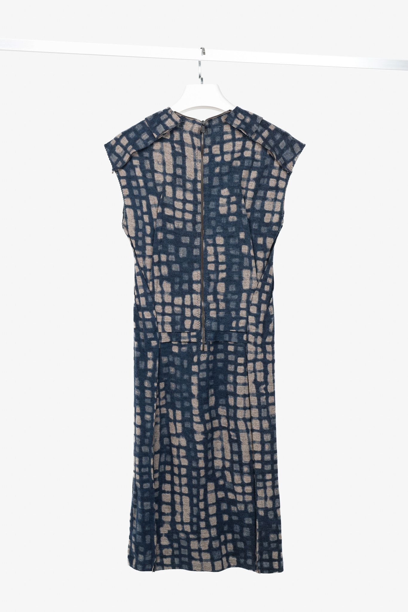 Bottega Veneta Bottega Veneta Blue & Grey Printed Wool Dress Size M / US 6-8 / IT 42-44 - 2 Thumbnail