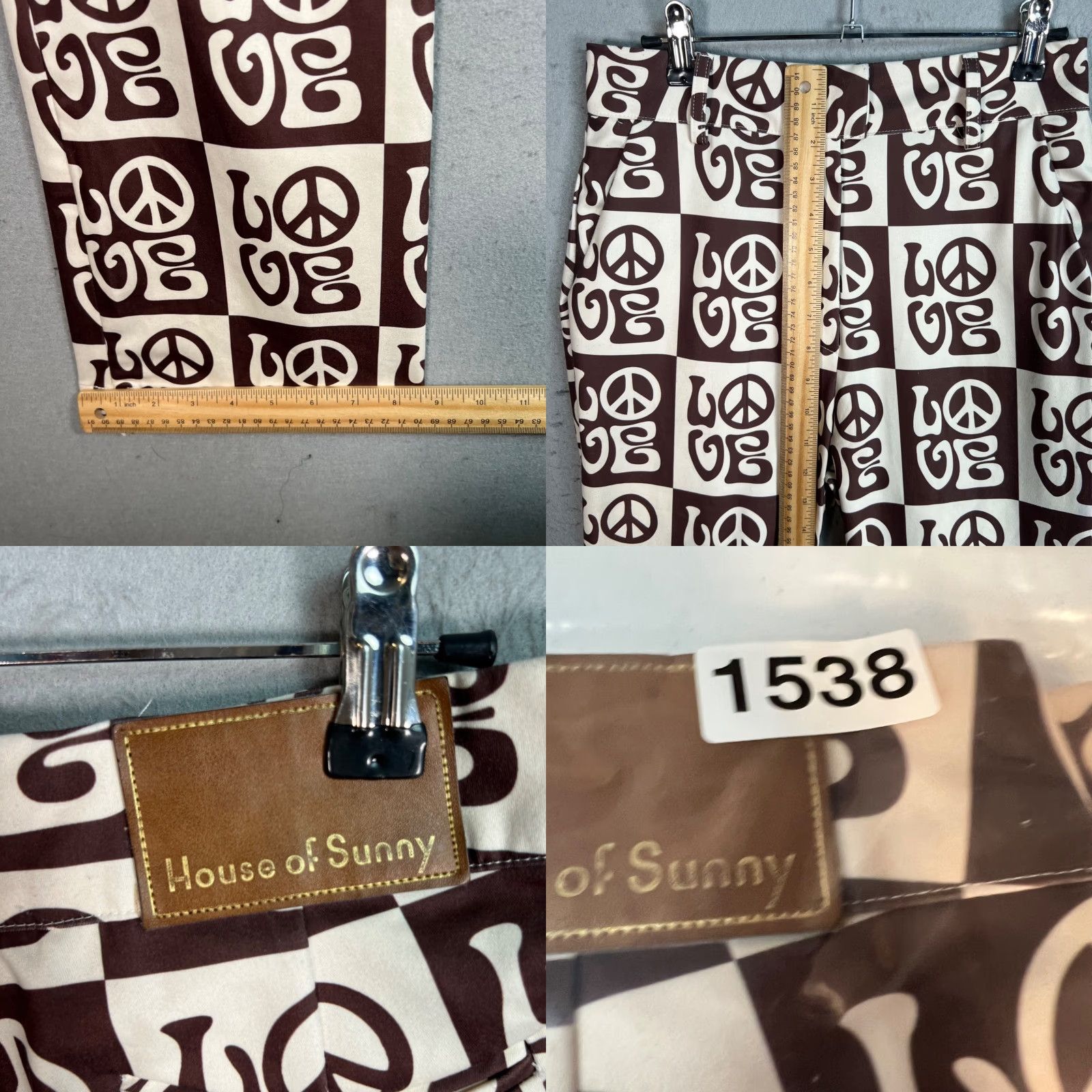House of Sunny House Of Sunny Pants Womens Size 4 Brown & White Checkered Flared Ankle Inseam 31 in High Rise Vintage No (Adult) Womens Size 27" / US 4 / IT 40 - 8 Thumbnail