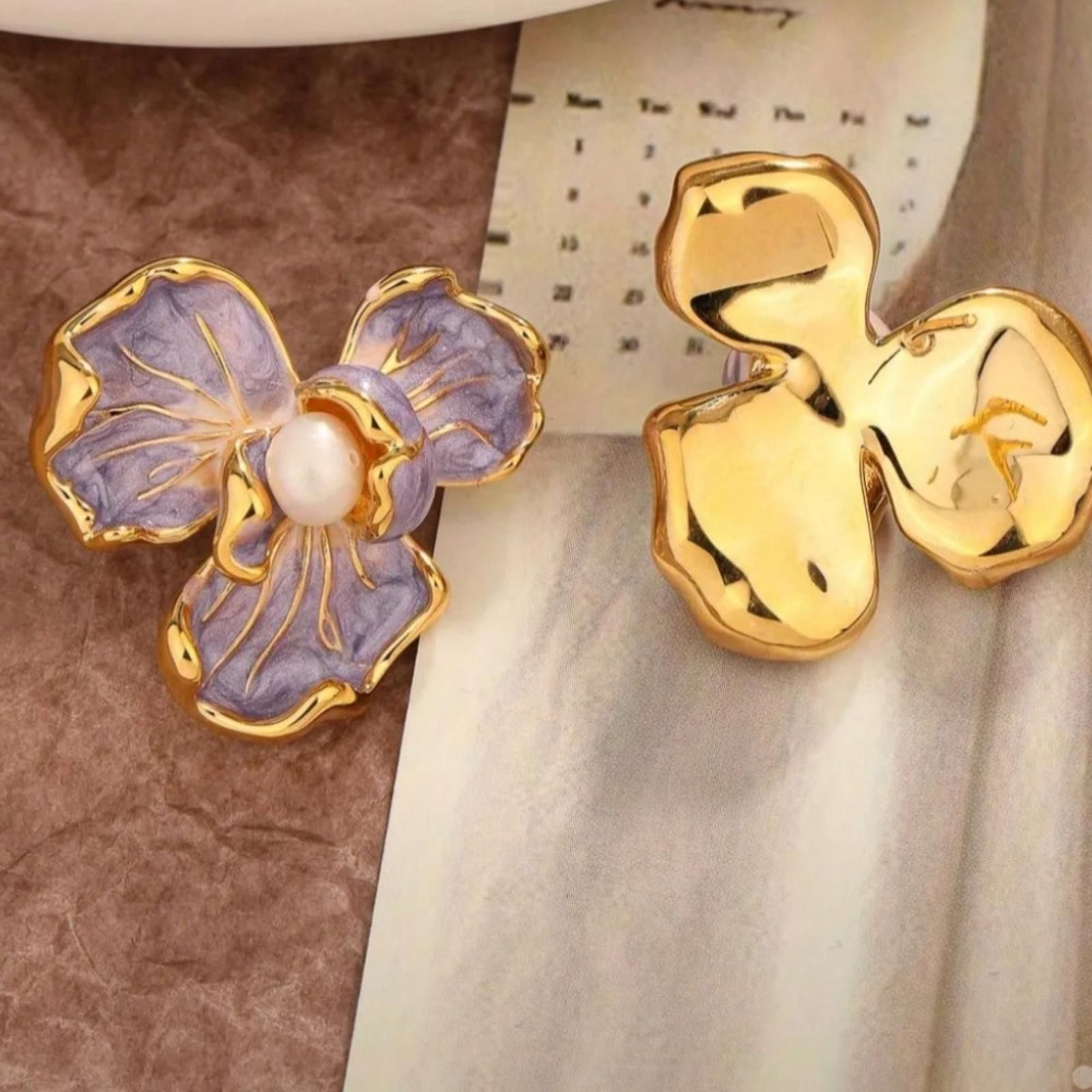 Designer Golden French Artificial Pearl Enamel and Oil Drop Earrings Size ONE SIZE - 3 Thumbnail