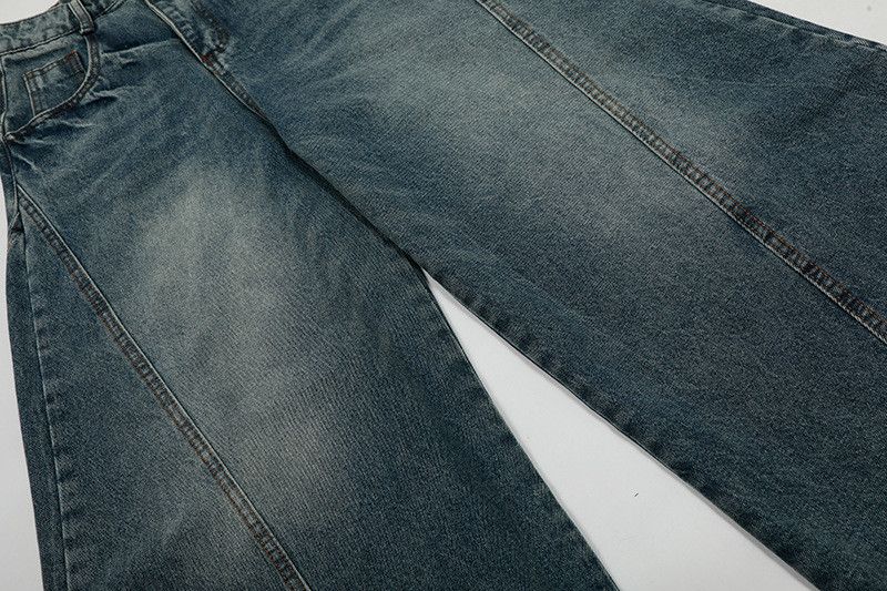 Jean Men's American-Style Washed & Distressed Curved-Leg Jeans Size US 32 / EU 48 - 4 Thumbnail