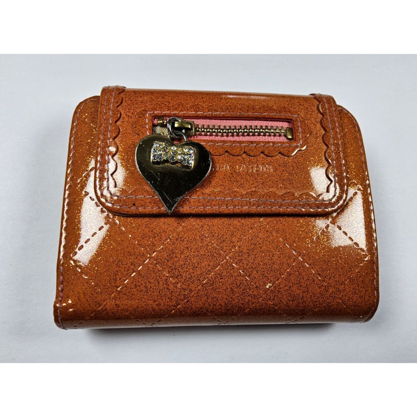 Vintage Rebecca Taylor Wallet Women's Orange Leather Patent Sparkle Glitter Size ONE SIZE - 2 Thumbnail