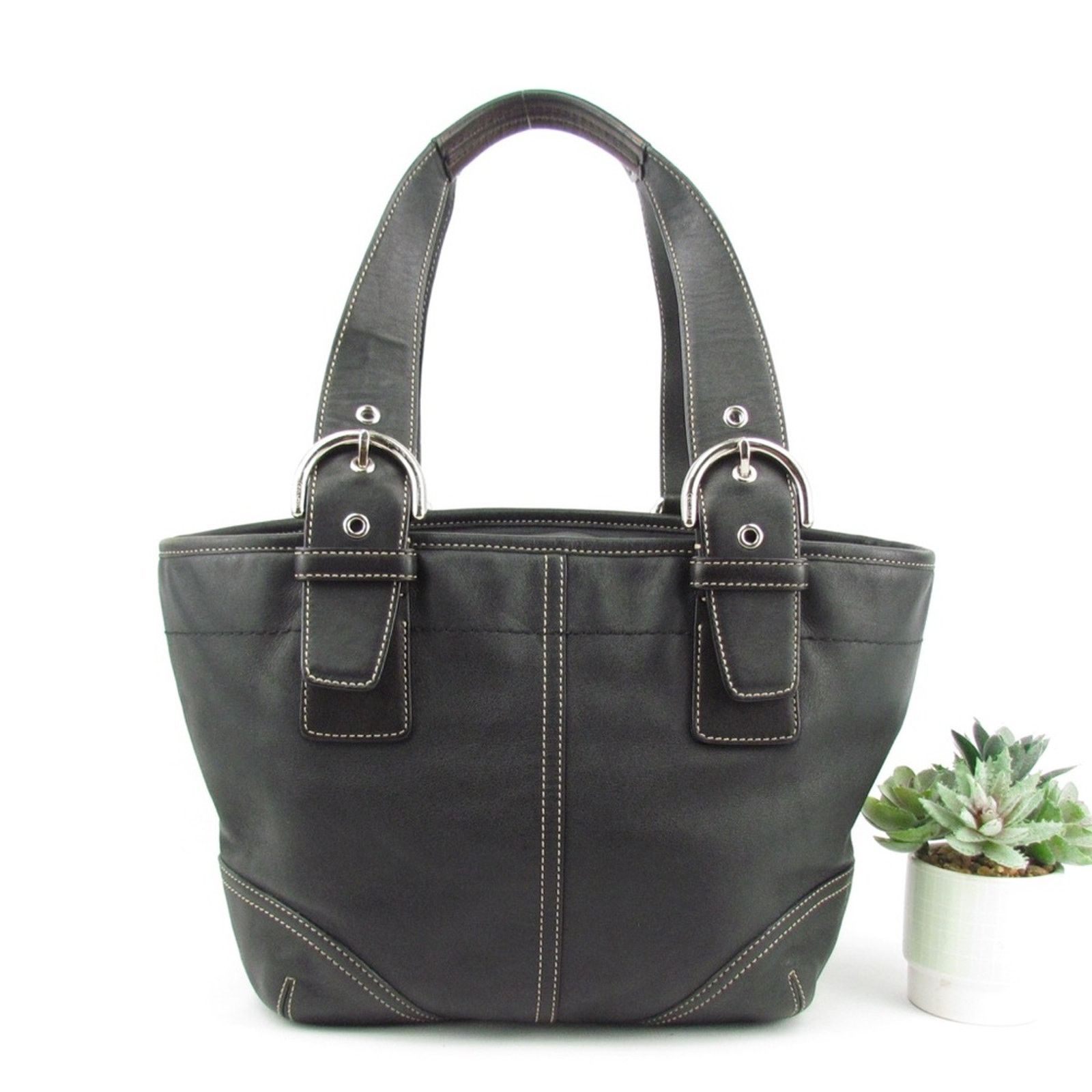 Coach COACH Vintage Black Leather Tote Bag Size ONE SIZE - 1 Thumbnail