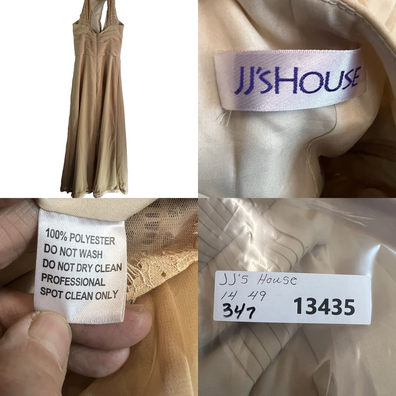 Vintage Jjs House Champagne Chiffon Dress 0 Sleeveless Halter Long A-Line Formal Wedding Beige Pattern Solid Nightwear Dresses Size XS / US 0-2 / IT 36-38 - 8 Thumbnail