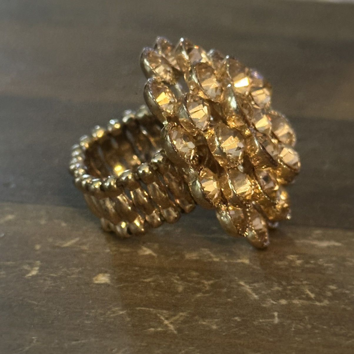 Other Gold champagne rhinestones flower statement stretch ring Size ONE SIZE - 5 Thumbnail