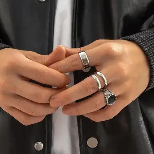 Logo 7 4 pcs/Set Gothic Emo Fashion Ring Size ONE SIZE - 1 Thumbnail
