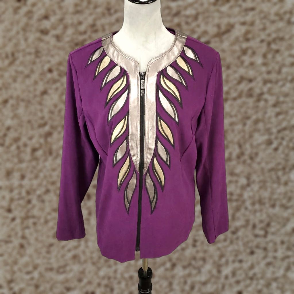 Bob Mackie Mackie Bob Wearable Art Cardigan Jacket Womens Medium Purple Faux Suede Leather Size M / US 6-8 / IT 42-44 - 1 Thumbnail