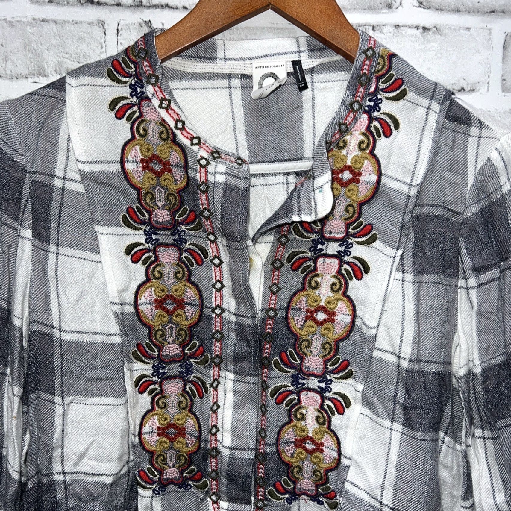 Vintage Anthropology Gray Plaid Button-Up Shirt Womens Size XXS (2XS) Size XXS / US 00 / IT 34 - 2 Thumbnail