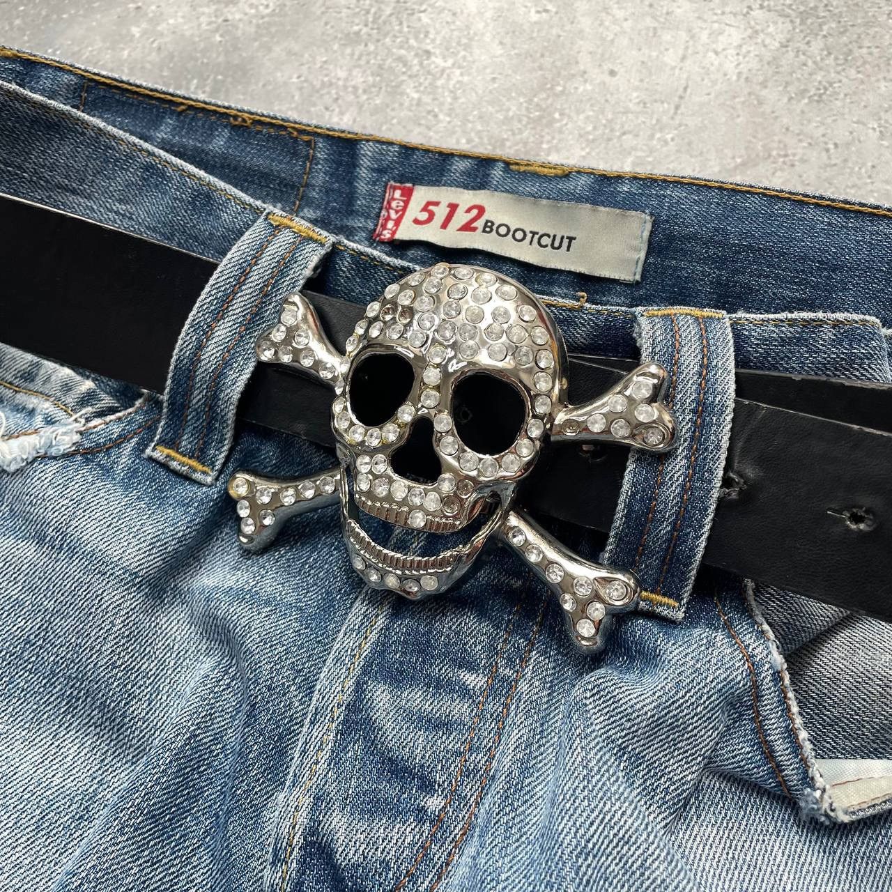 Japanese Brand Vintage Y2K Skull Rhinestone Belt Black Size ONE SIZE - 3 Thumbnail