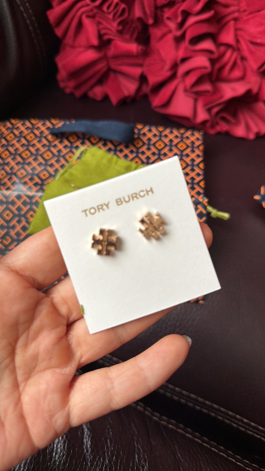 Tory Burch Tory Burch Gold Logo Studs with dust bagtissue Shopping bag Size ONE SIZE - 2 Thumbnail